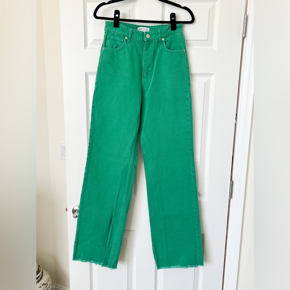 Zara Green Wide-Leg Jeans